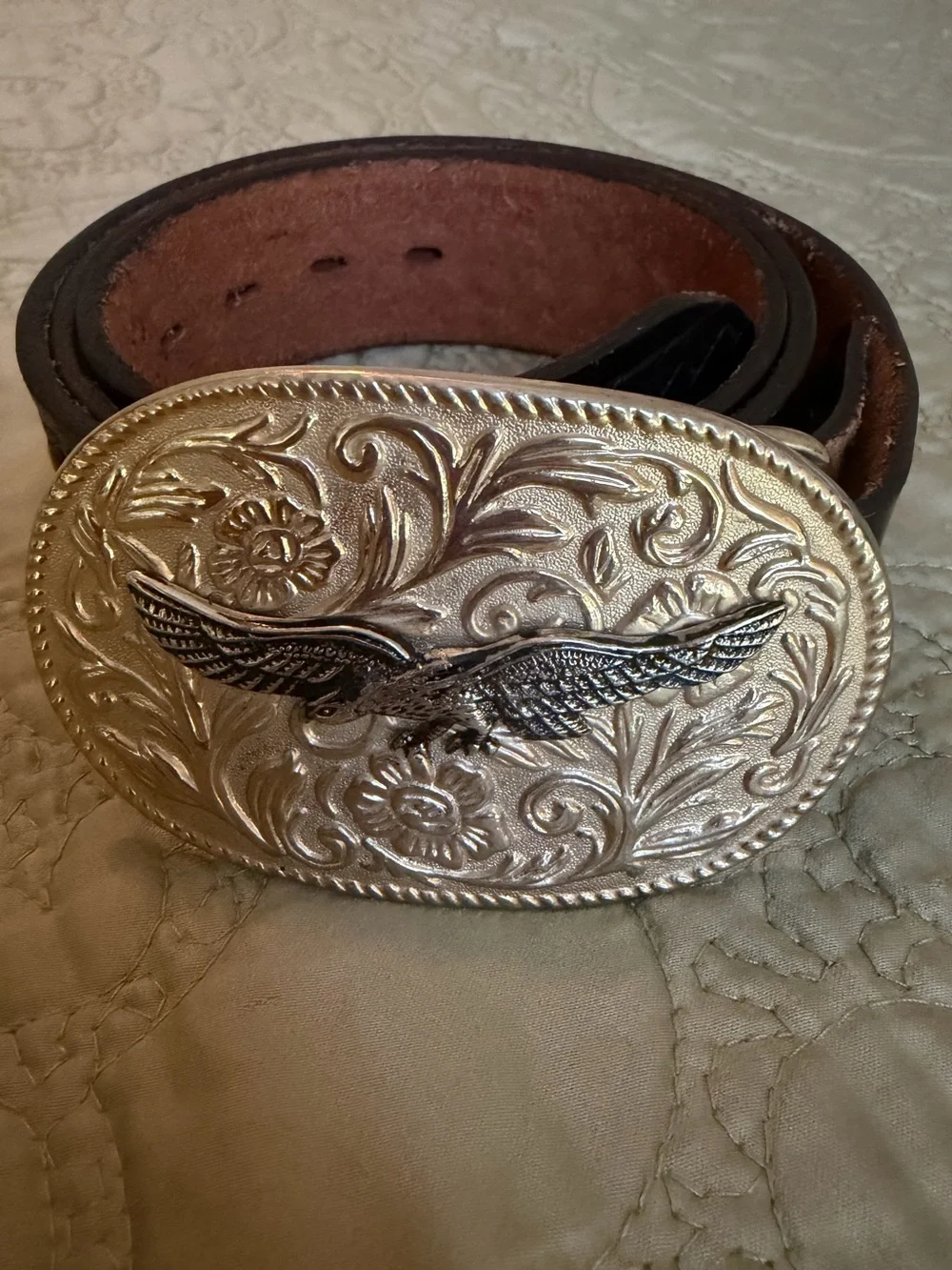 Western Pheasant Buckle Black Basket Weave Leather Belt Chambers Phoenix Size 36
